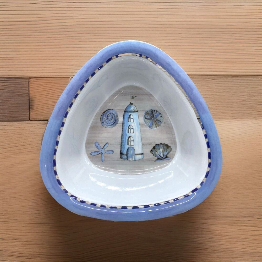JCD Jennifer Chien Melamine Nautical Lighthouse Serving Bowl Beach Seashells